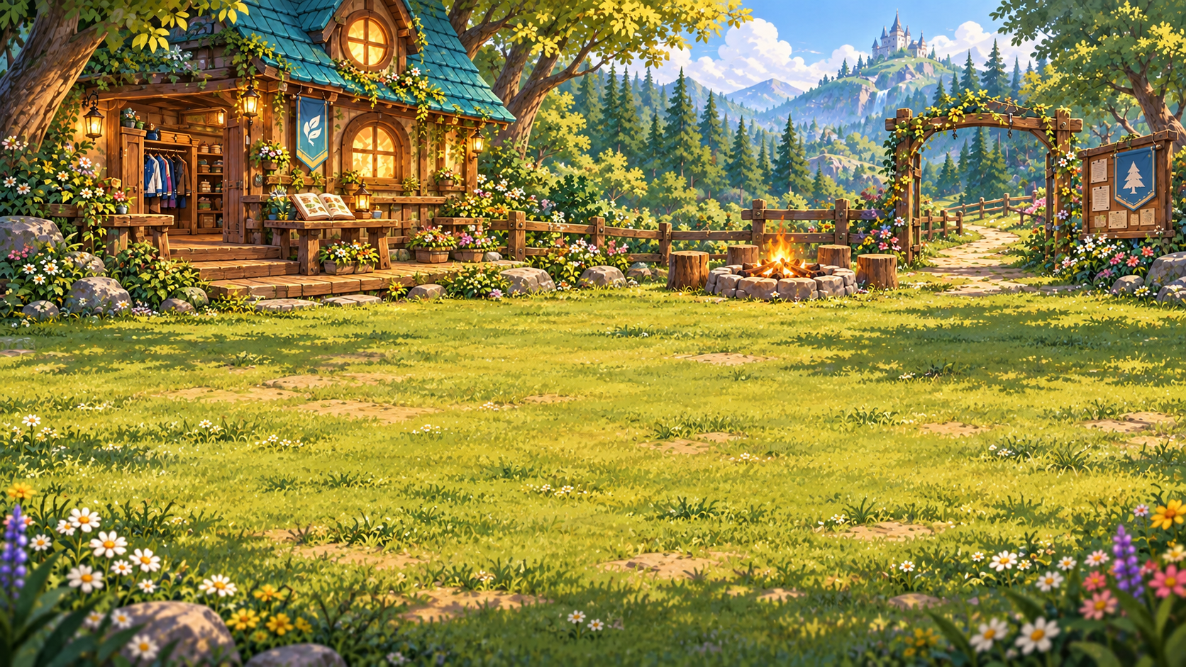 A welcoming woodland sanctuary with a cottage and campfire